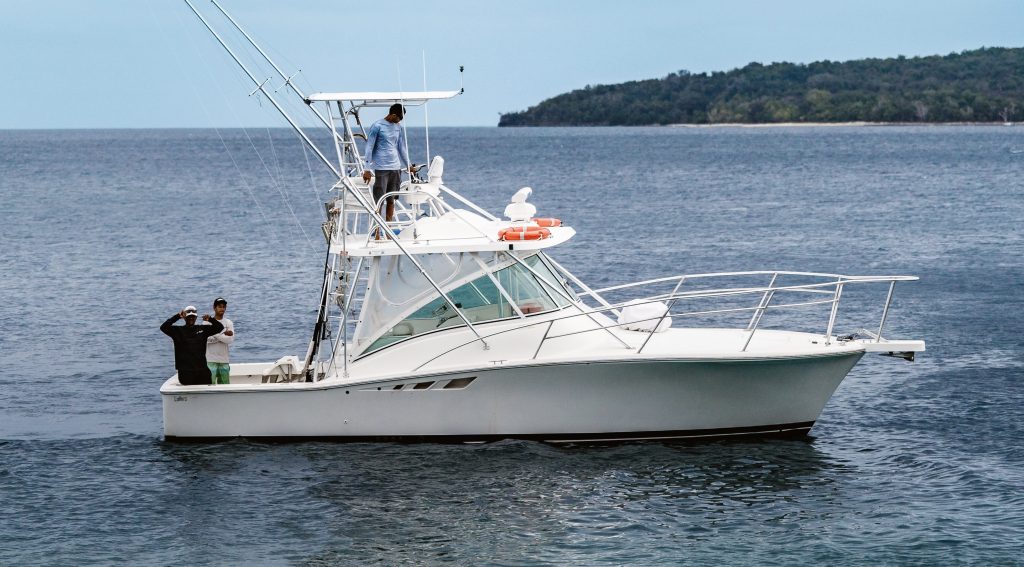 Aiona, the Luhrs 32ft express, underway in Vanuatu