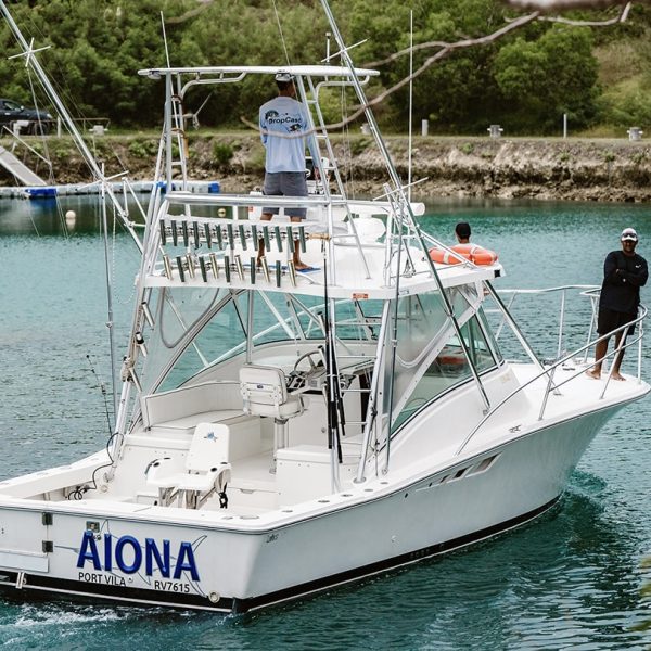 Anglers fishing aboard a Dropcast charter out of Port Vila, Vanuatu