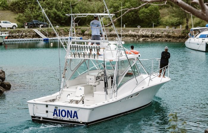 Anglers fishing aboard a Dropcast charter out of Port Vila, Vanuatu